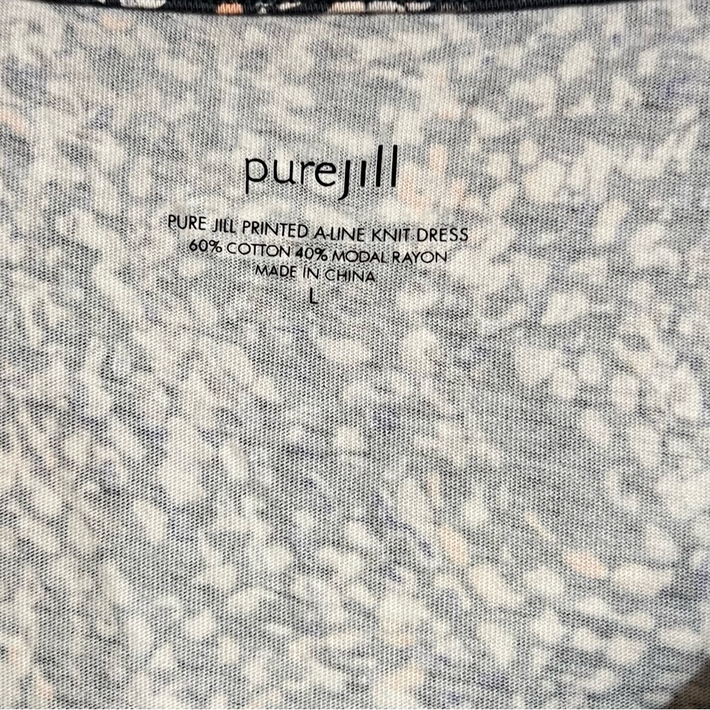 J. Jill Pure Jill Abstract Print A Line Knit Dress L Gray Stretch Normcore Comfy - Picture 6 of 8